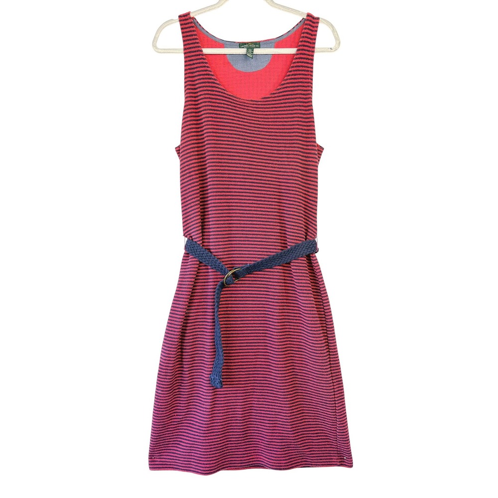 LAUREN RALPH LAUREN Red Striped Belted Midi Tank Dress L Terry Nautical Preppy